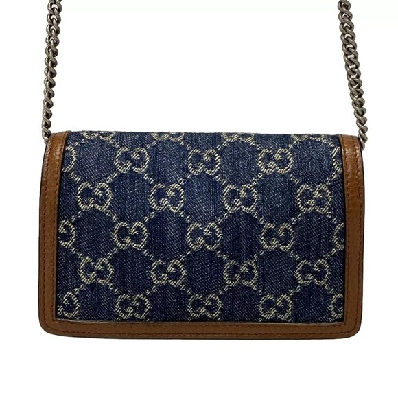 GUCCI Dionysus GG Super Mini Bag Navy Beige Dark Brown Denim Leather 1208-101424 - Picture 2 of 14